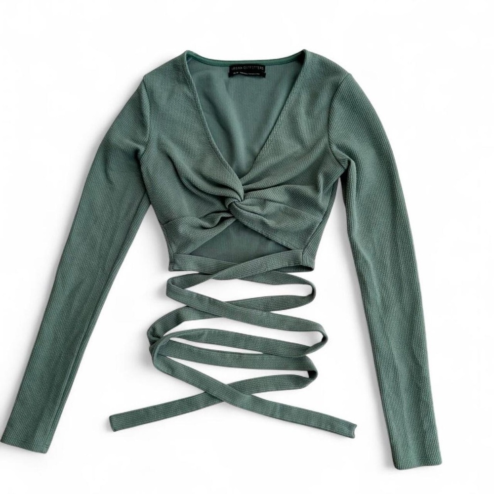 Urban Outfitters Sage Green Long Sleeve Wrap Crop Top